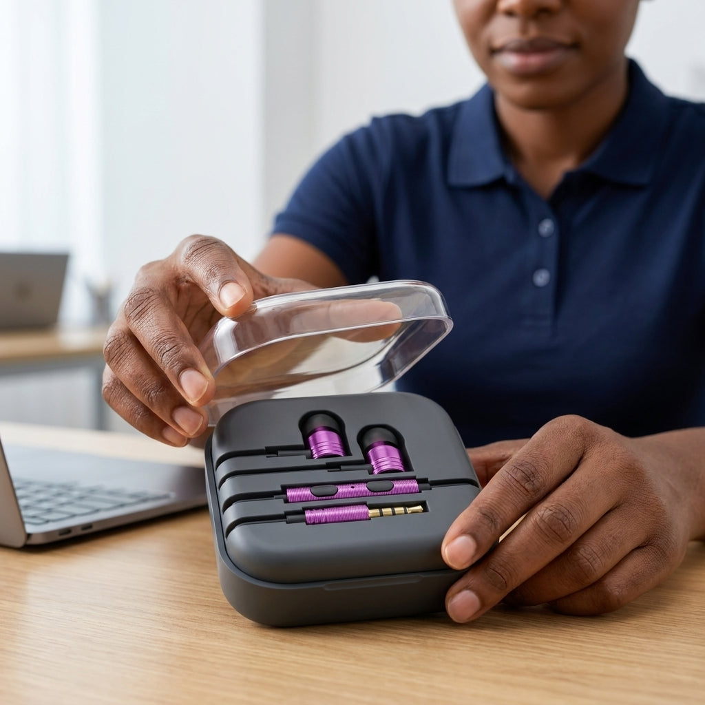 Compact true wireless Bluetooth earbuds with charging case