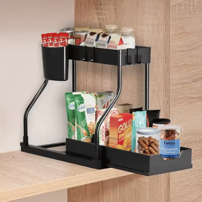 Two-tier pull-out under-sink storage rack