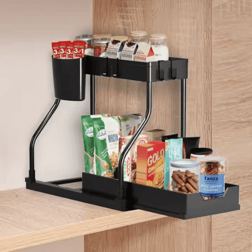 Two-tier pull-out under-sink storage rack