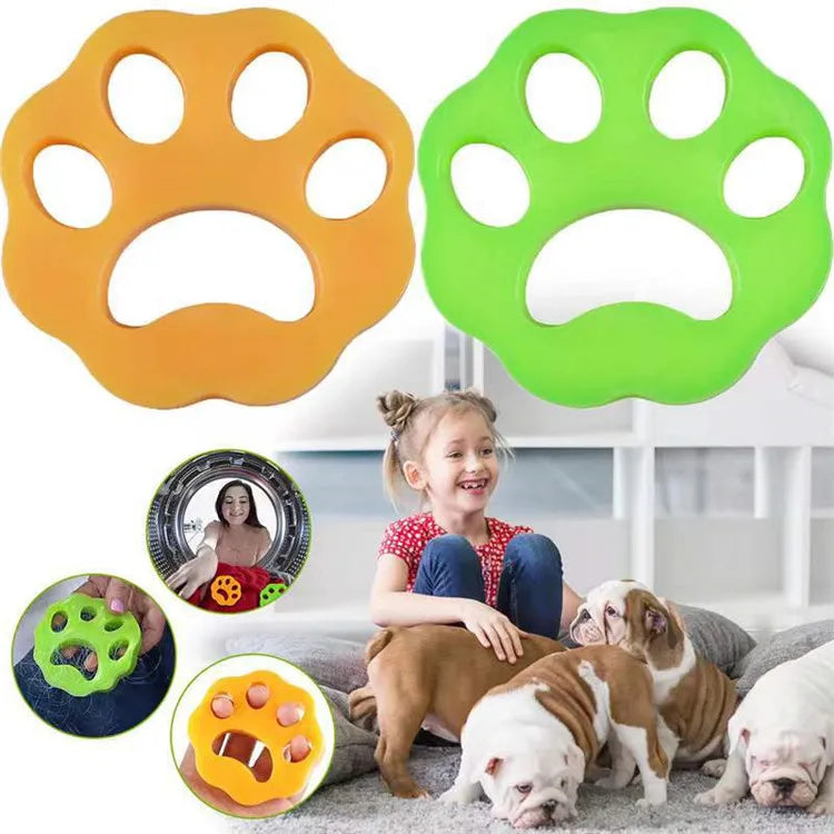 Silicone pet hair laundry tool in a paw design
